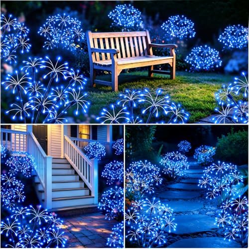 Solar Garden Lights Outdoor, 8 Pack 2-Layer Blue Fairy Firework Lights - Image 6