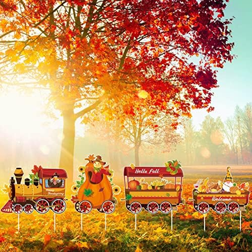 Weysat 4pcs Thanksgiving Yard Signs Train Outside Decoration Pumpkin Maple by Weysat