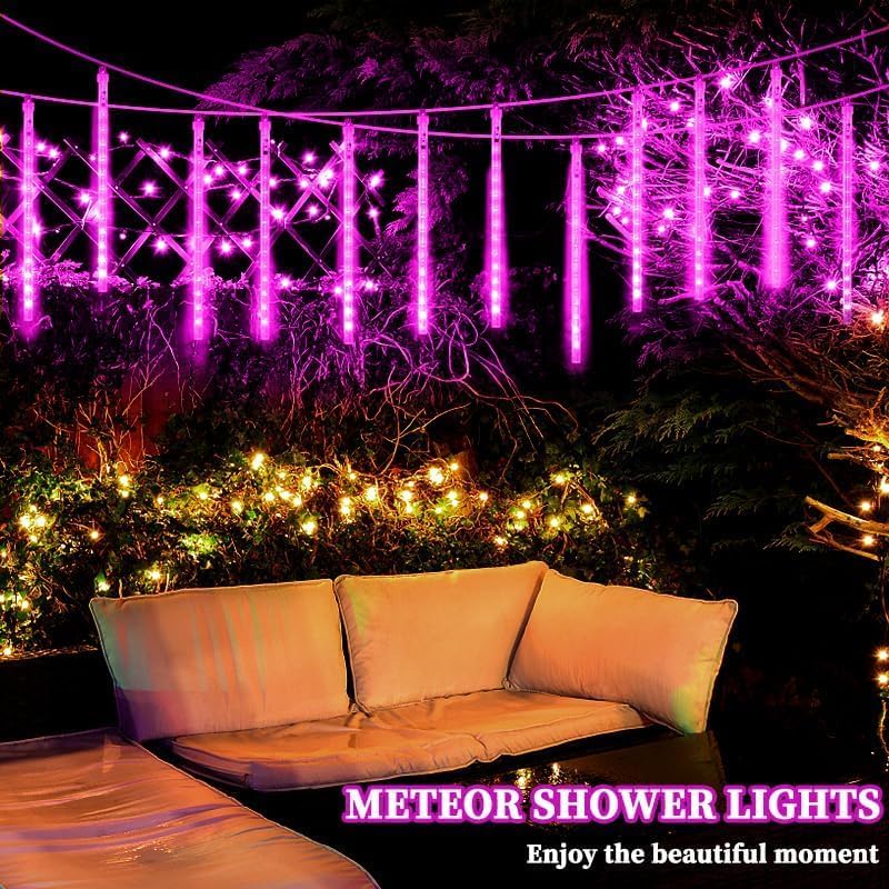 Purple Meteor Shower Lights, 10 Tube 540 LED 20 Inch Icicle Raindrop Lights for Halloween Tree Patio Garden Roof Eaves Outdoor Decor, Waterproof Plug (Can Connect 100 Sets) - Image 3