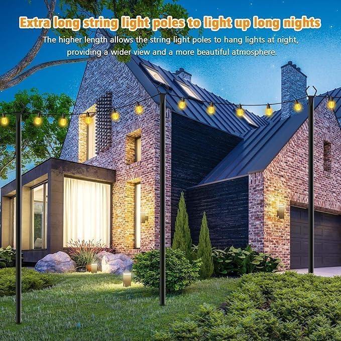 LETIANPAI 10Ft String Light Poles 6 Pack,Light Poles for Outside Lights,Outdoor with Fence Brackets Hanging Lights,Metal Stand Deck Patio Backyard - Image 4