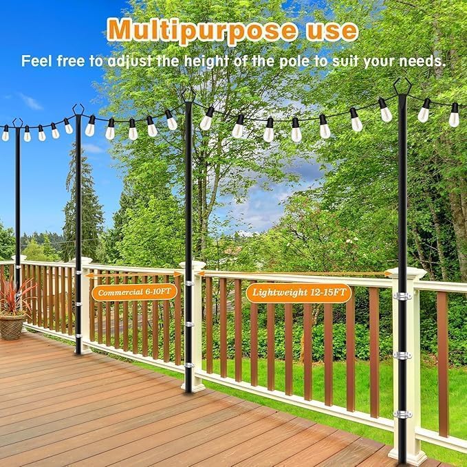 LETIANPAI 10Ft String Light Poles 6 Pack,Light Poles for Outside Lights,Outdoor with Fence Brackets Hanging Lights,Metal Stand Deck Patio Backyard - Image 6