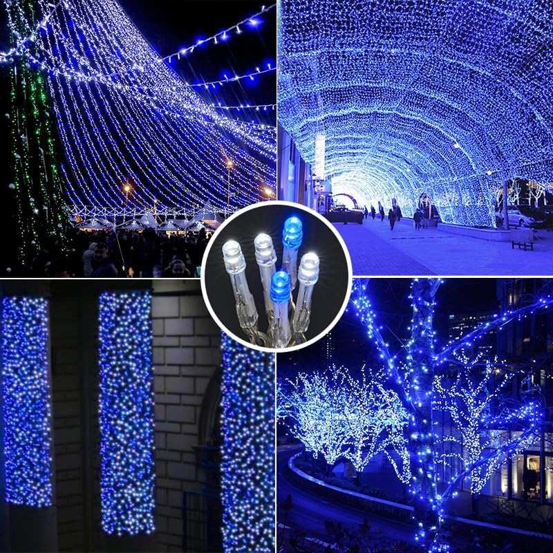 weillsnow 164 FT 500 LED Christmas Lights Outdoor, Waterproof Christmas Fairy Lights with Timer, Plug in Blue White LED String Lights with 8 Modes for Bedroom Wedding Party Xmas Decoration - Image 5