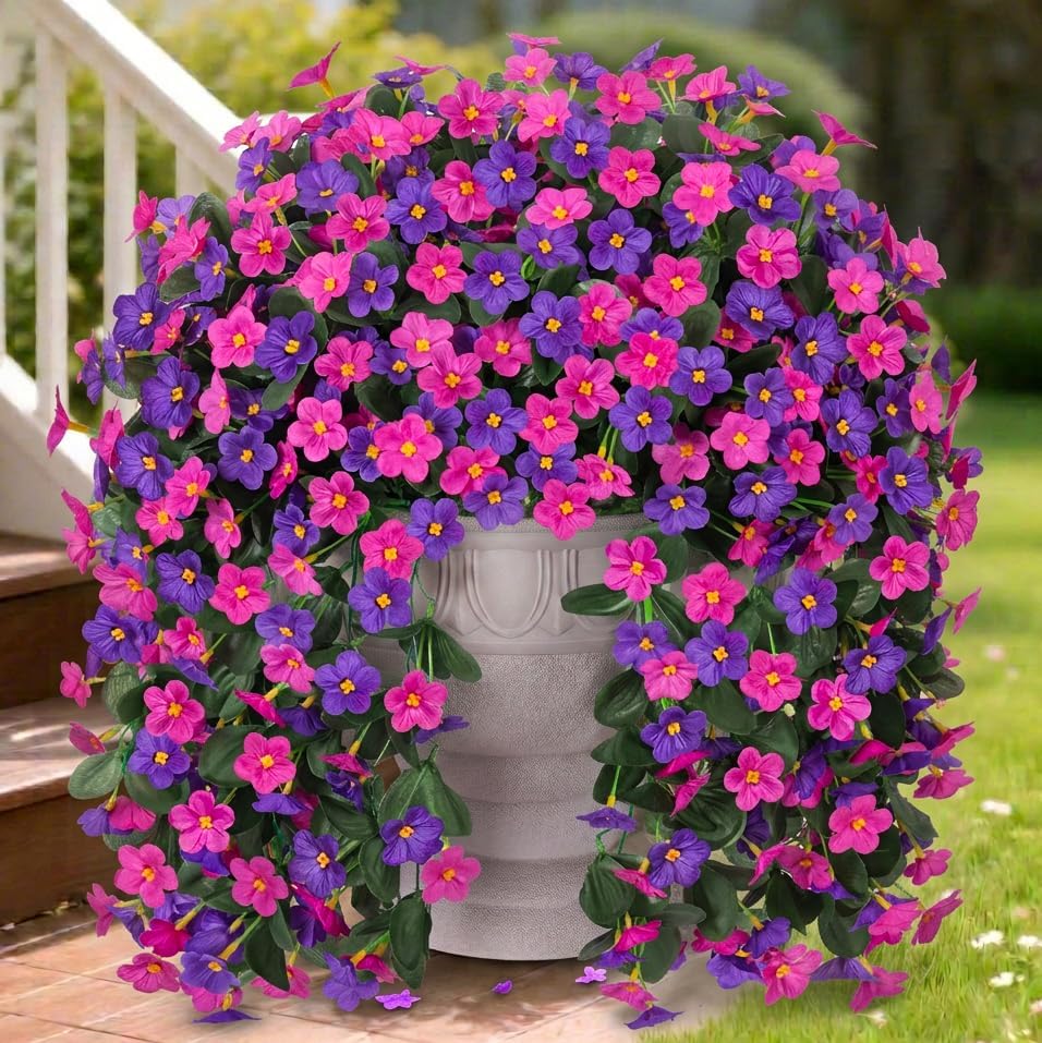 Artificial Fake Hanging Flowers Plants for Outdoor Spring Summer Decoration, 2PCS Faux Silk Daisy Flower Look Real UV Resistant Orchid Vine for Home Outside Garden Wall Indoor(Dark Purple and Fuchsia) by HyeFloraartificialflowers