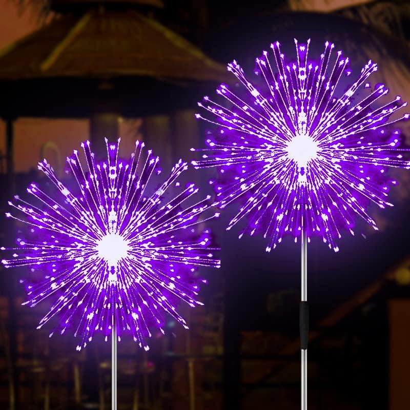 JJGoo Solar Firework Lights, 2 Pack 150 LEDs 2 Lighting Modes Solar Lights Outdoor Waterproof for Garden Patio Walkway Pathway Party Wedding Christmas Decorative - Purple by JJGoo
