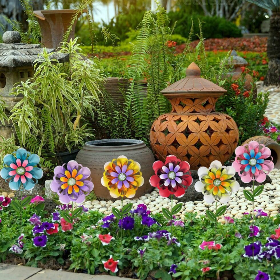 Metal Flower Garden Stakes, 6 Pc. Set, Large Colorful Decorative Landscape and Gardening Outdoor Decor, Lawn and Yard Ornament, Rust and Weather Resistant - Image 3
