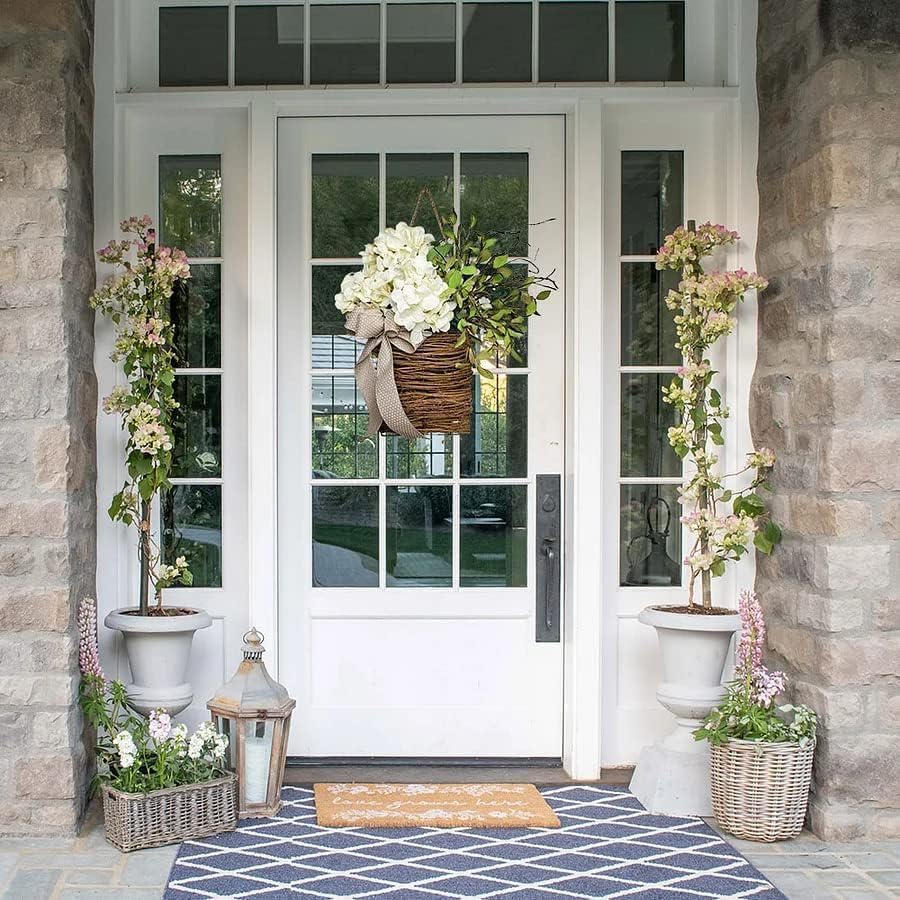 Cream Hydrangea Door Hanger Basket Wreath - Farmhouse Spring Wreath with Wildflowers, Mother's Day Decor, Artificial Rattan Hanging Basket for Porch, Wall, Home Decor - Image 4