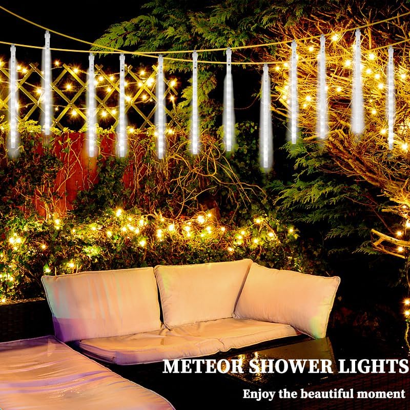 High Brightness 10 Tube 360 LED 12 Inch Meteor Shower Rain Lights Cascading Falling Rain Outdoor Lights for Christmas Tree Decoration Icicle Raindrop (Can Connect 100 Sets) - Image 4
