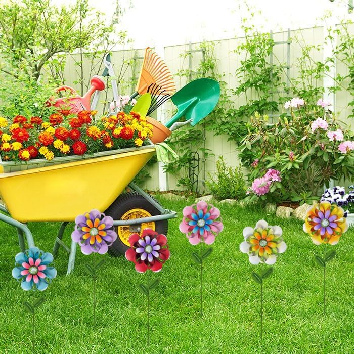 Metal Flower Garden Stakes, 6 Pc. Set, Large Colorful Decorative Landscape and Gardening Outdoor Decor, Lawn and Yard Ornament, Rust and Weather Resistant - Image 4