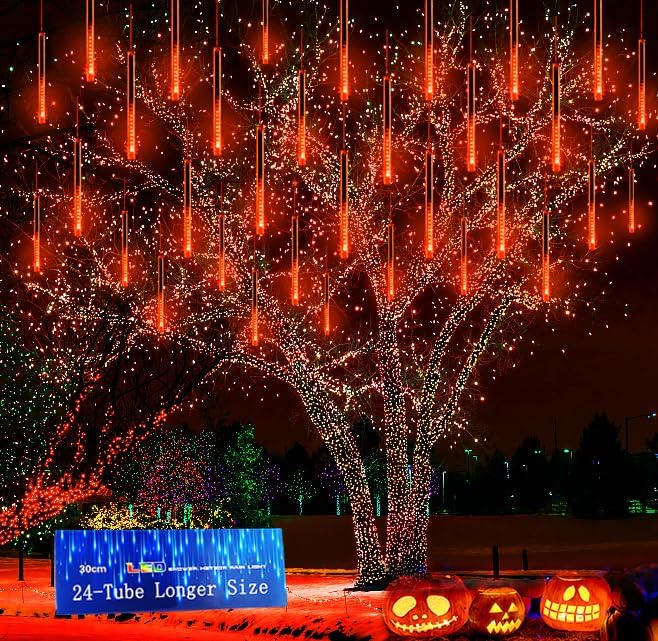 Outdoor Halloween Decorations, Orange Meteor Shower Lights for Outside by Kwaiffeo